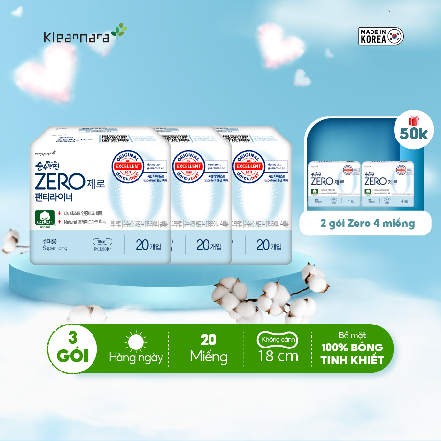 Combo 3 gói băng vệ sinh Kleannara Zero Hàn Quốc siêu êm thoáng hàng ngày