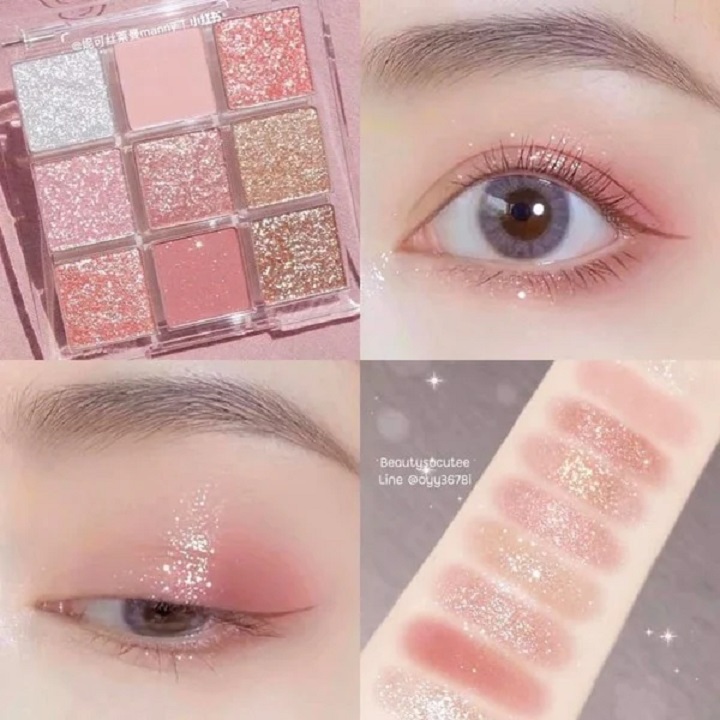 Bảng phấn mắt dikalu coco venus 9 màu, phấn mắt 3d, bộ phấn mắt nhũ lấp lánh, hiệu ứng long lanh, lâu trôi
