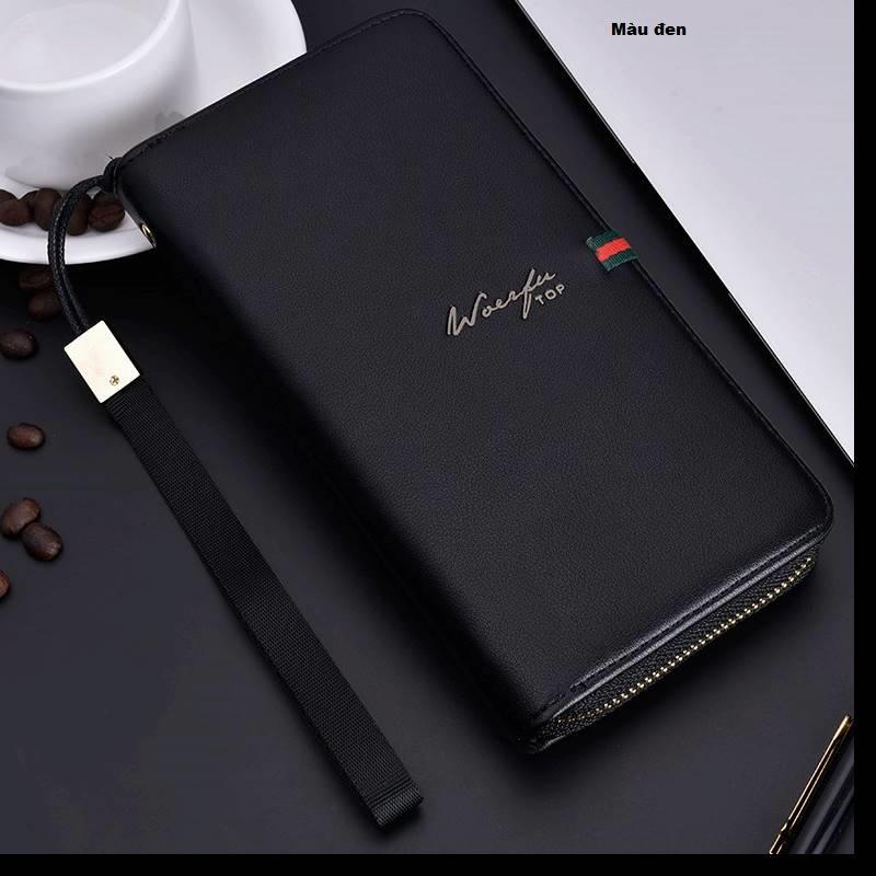 Bóp ví da dài cầm tay nam cao cấp  - Khóa kéo(Màu đen - Nâu đậm - Xanh đen)W
