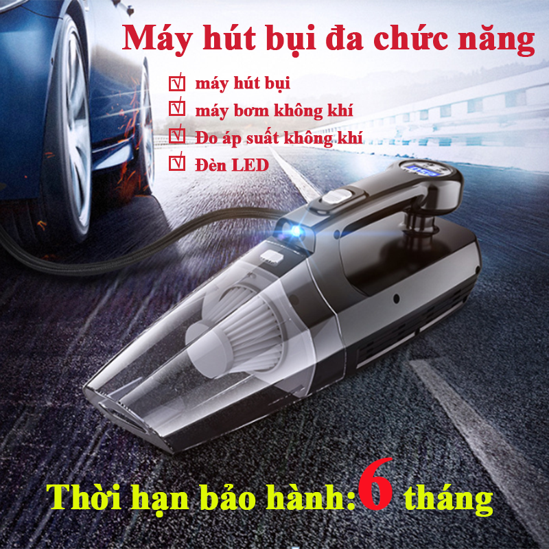 [Bảo hành 6 tháng] Năng lượng cao Máy hút bụi ô tô không dây 4 trong 1, máy bơm không khí ô tô, áp kế xe, máy hút bụi gia đình [4 chức năng chính：Tác thu gom bụi, Bơm không khí, đèn pin và đo áp suất lốp]