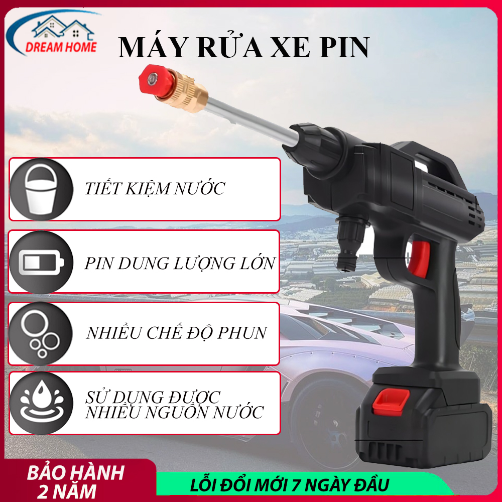 Máy rửa xe không dây dùng pin Lithium máY rửa xe cao áp xe ô tô, xe máy, rửa nền, tưới cây, dùng tại nhà. vô cùng tiện ích
