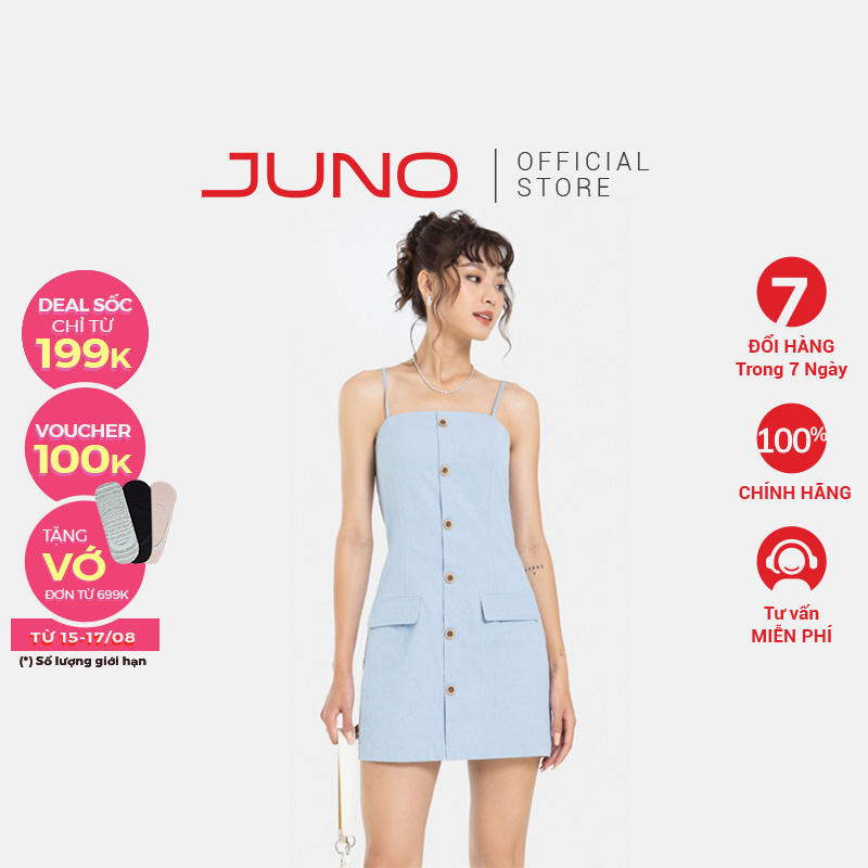 Đầm Ngắn Thời Trang JUNO Form A Có Nút JNDNG005