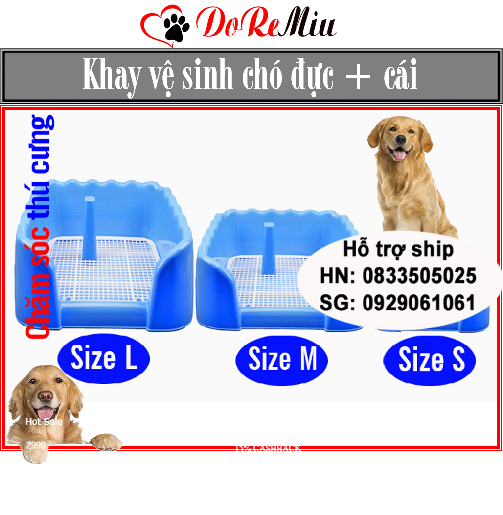 Doremiu- Khay vệ sinh cho chó lớn 25kg Size L (loại có 3 tường chắn) chống văng bẩn chất thải ra nền nhà