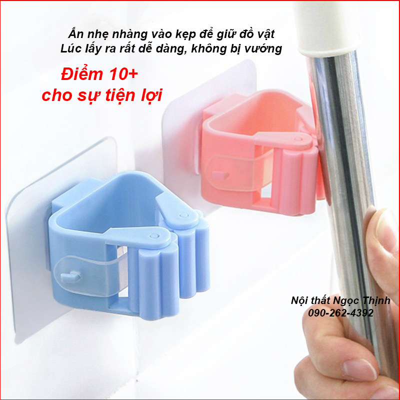 Móc dán tường kẹp giữ cây lau nhà móc treo chổi, treo ô, đồ dùng siêu dính