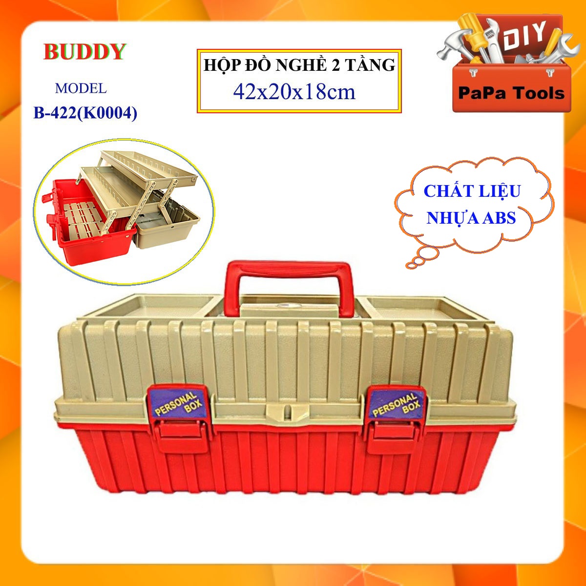 Thùng đồ nghề cao cấp kích thước 42x20x18cm, sản phẩm cao cấp với thiết kế thông minh; nhiều ngăn lưu trữ đồ, chất liệu nhựa ABS