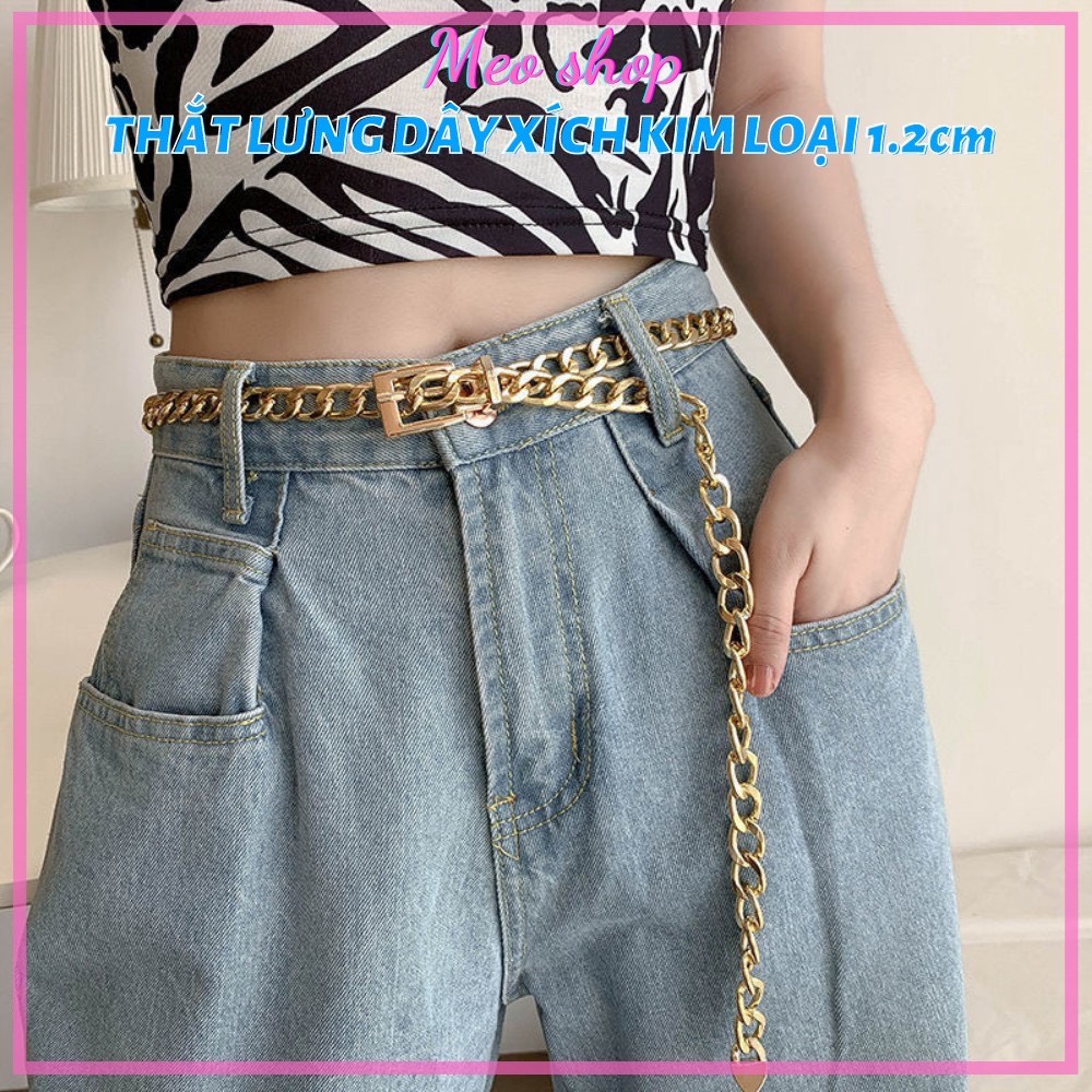 Thắt Lưng Xích kim loại vàng bạc bản nhỏ 1.2cm TL018 - Dây nịt dây xích đai váy vàng sợi xích kim loại cá tính