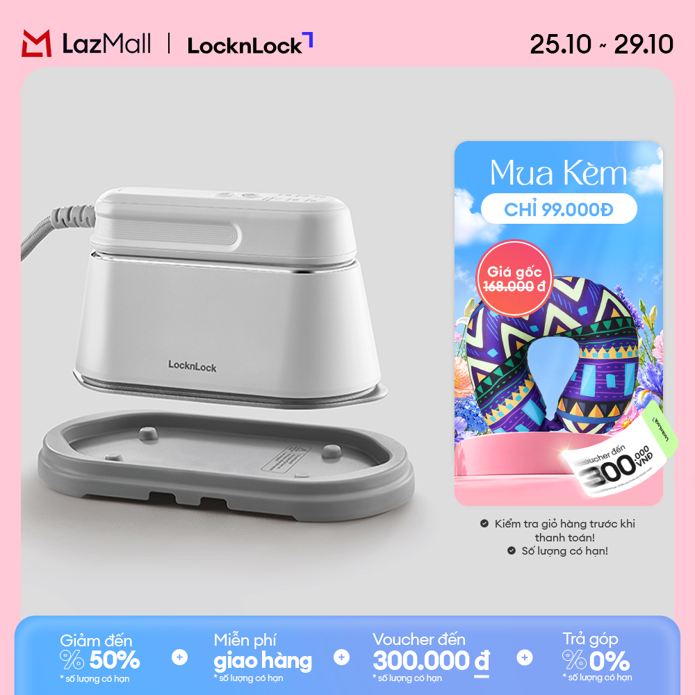 Bàn ủi hơi nước 2 trong 1 LocknLock 2 in 1 steam iron 100ml - Màu trắng ENI262WHT