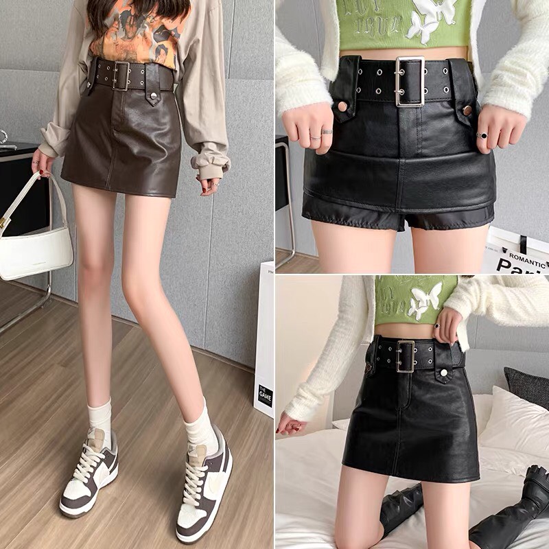 Chân váy da ngắn đai vuông chất liệu da mềm, có lót quần siêu hot
