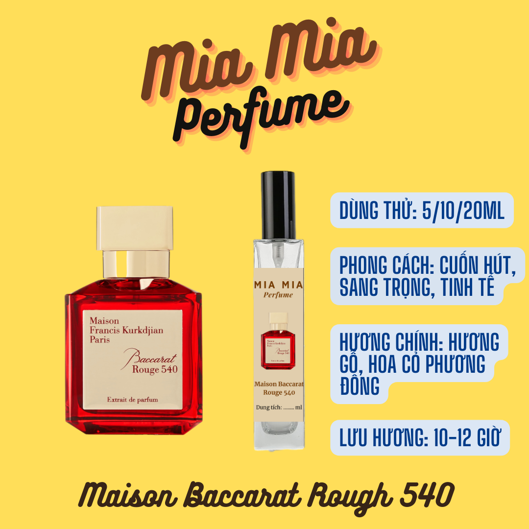 [Dùng thử] Nước hoa Unisex Maison Baccarat Rouge 540 5ml/10ml/20ml Mia Mia Perfume