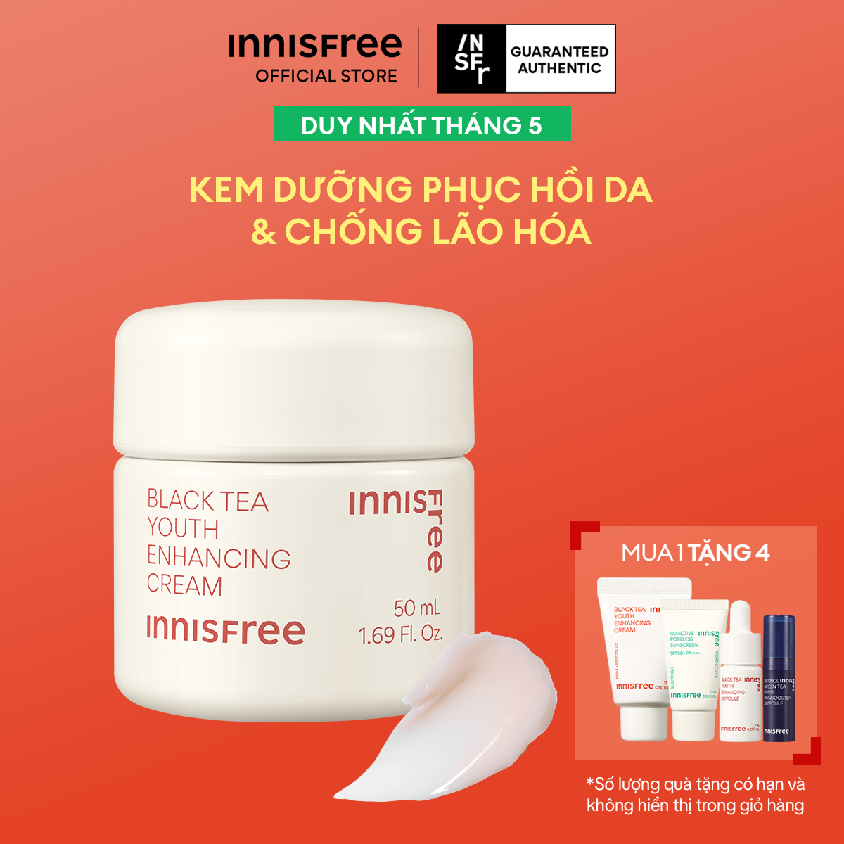 Kem dưỡng da ban đêm ngăn ngừa lão hóa từ trà đen INNISFREE Black Tea Enhancing Cream 50 mL