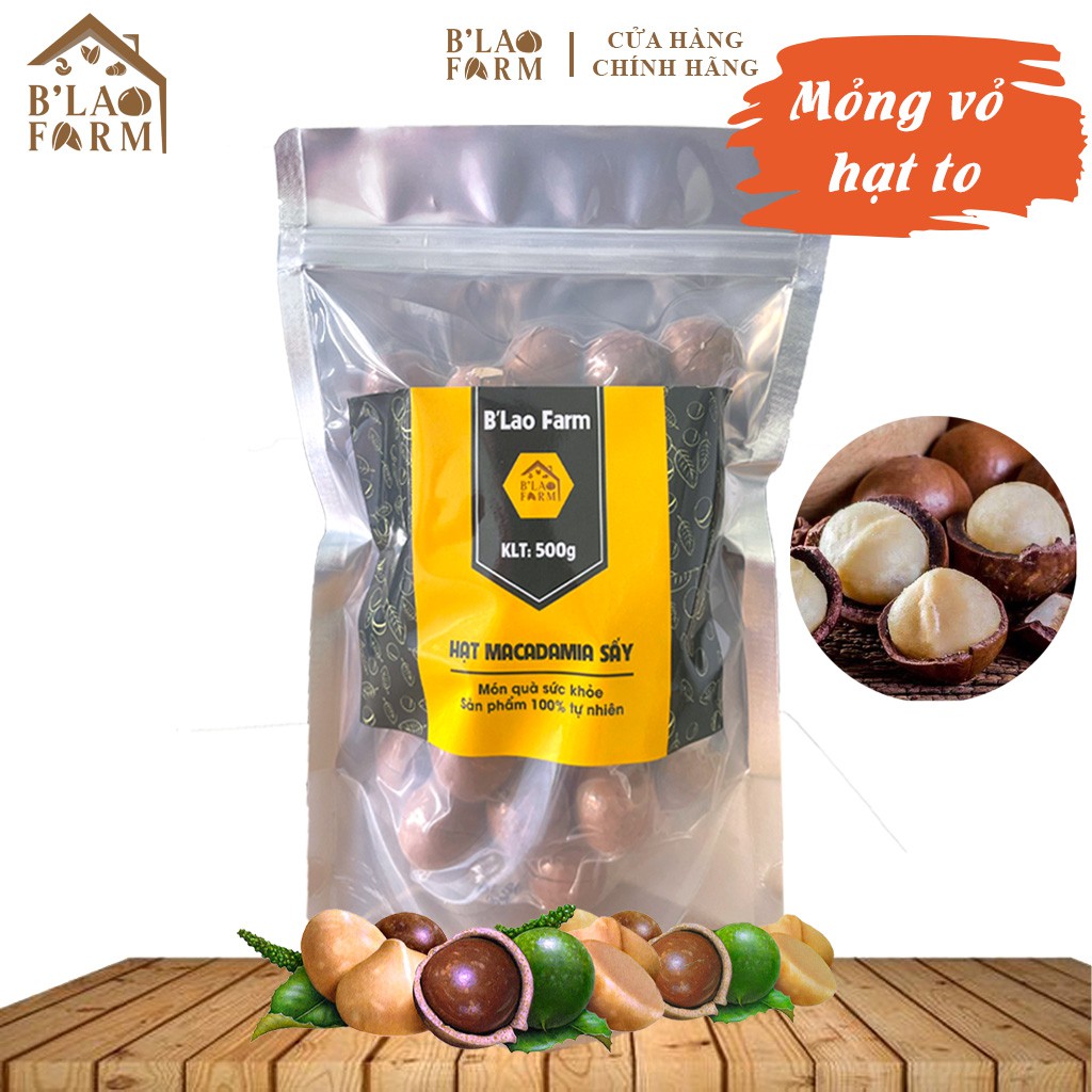 Hạt macca sấy nứt vỏ B'Lao Farm loại 1 xuất xứ Lâm Đồng tốt cho bà bầu, bé dạng gói 500g M1