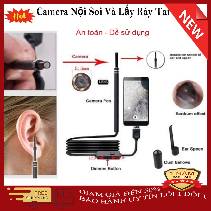 Camera Nội Soi Tai Siêu Nét Tặng Kèm Bộ Đầu Lấy Ráy là một món bảo bối lấy ráy tai vô cùng đặc biệt. Với thiết kế nhỏ gọn, độ bền cao, hình ảnh sắc nét và có khả năng tích hợp với các thiết bị công nghệ giảm 50%, bảo hành lỗi 1 đổi 1
