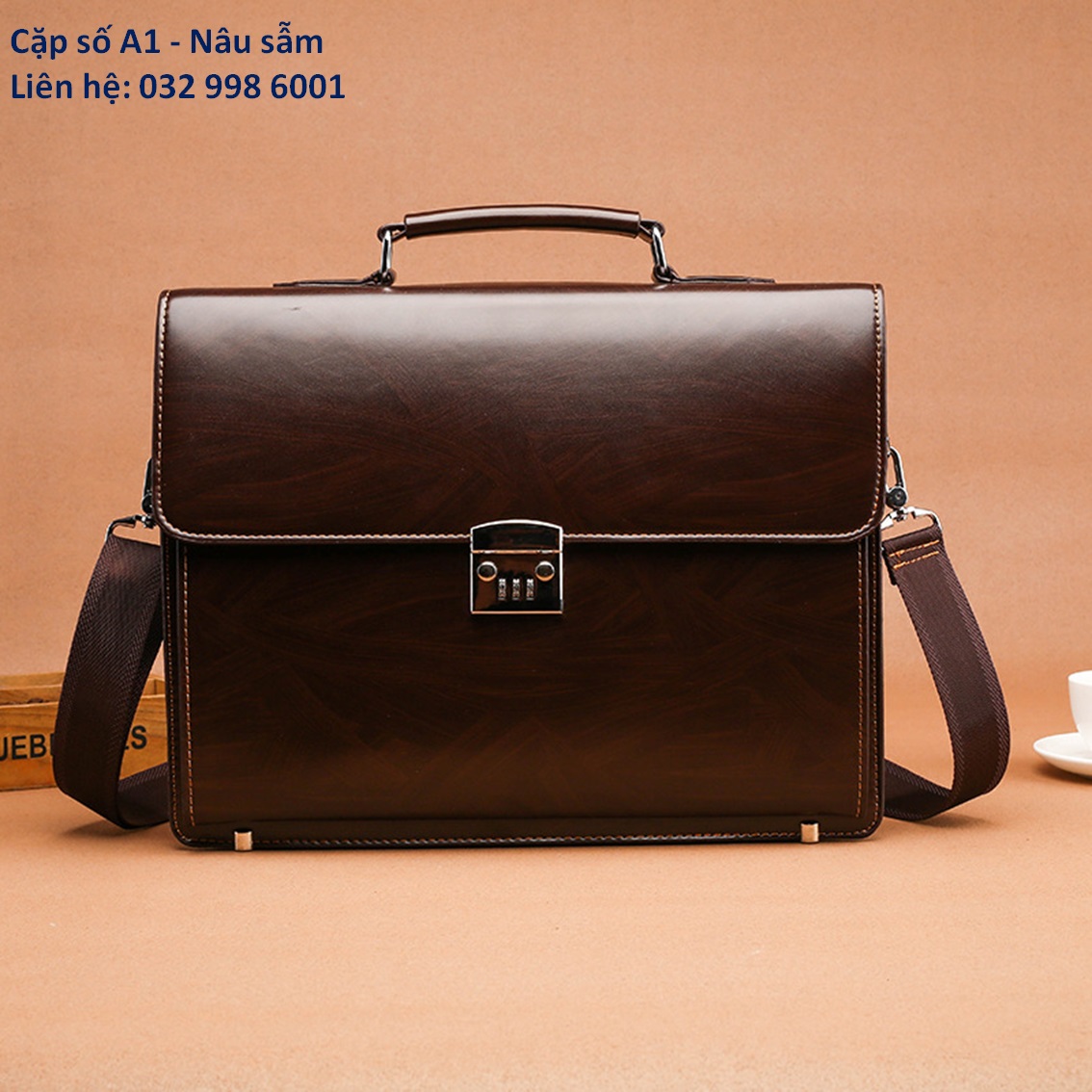 Cặp da khóa số công sở đựng laptop mã A 38x29x9cm