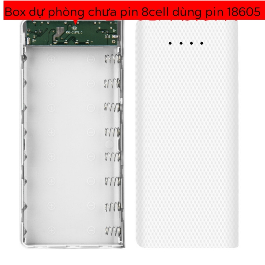 Box sạc dự phòng 8 cell chính hãng dùng pin 18605 , hộp sạc dự phòng 8 pin KHÔNG KÈM PIN Màu Trắng