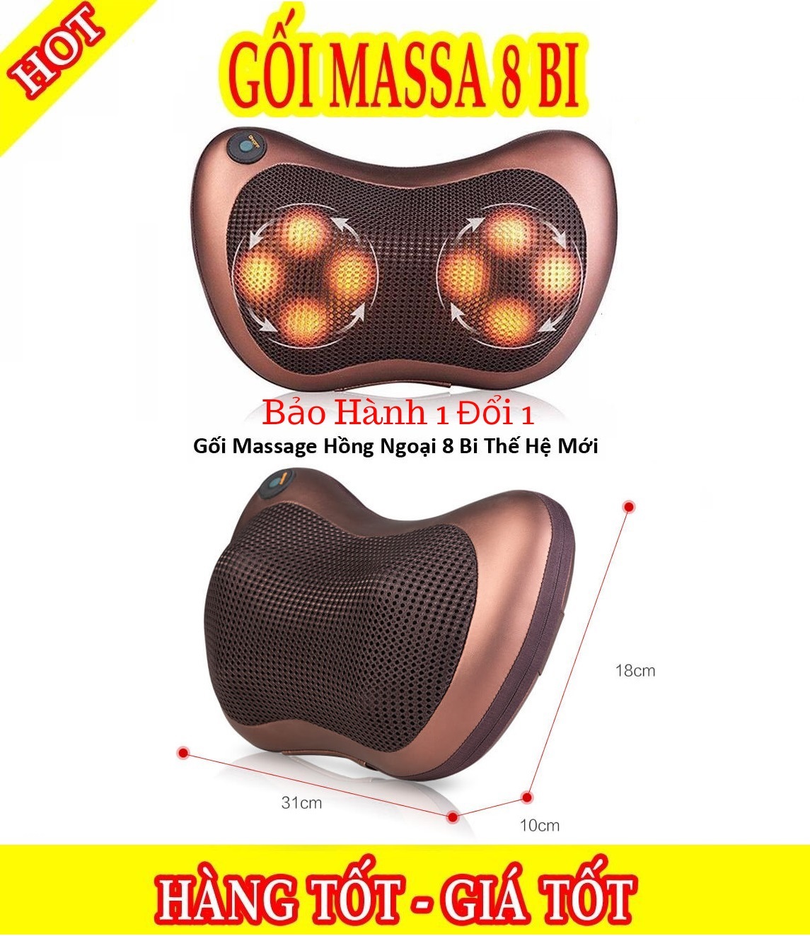 [HCM][ MẪU 2023 ] Gối Massage Hồng Ngoại 8 Bi Magic Home Chính Hãng Massage Xoa Bóp Vào Các Cơ Và Huyệt Cổ Vai Gáy ... Bảo Hành 12 Tháng