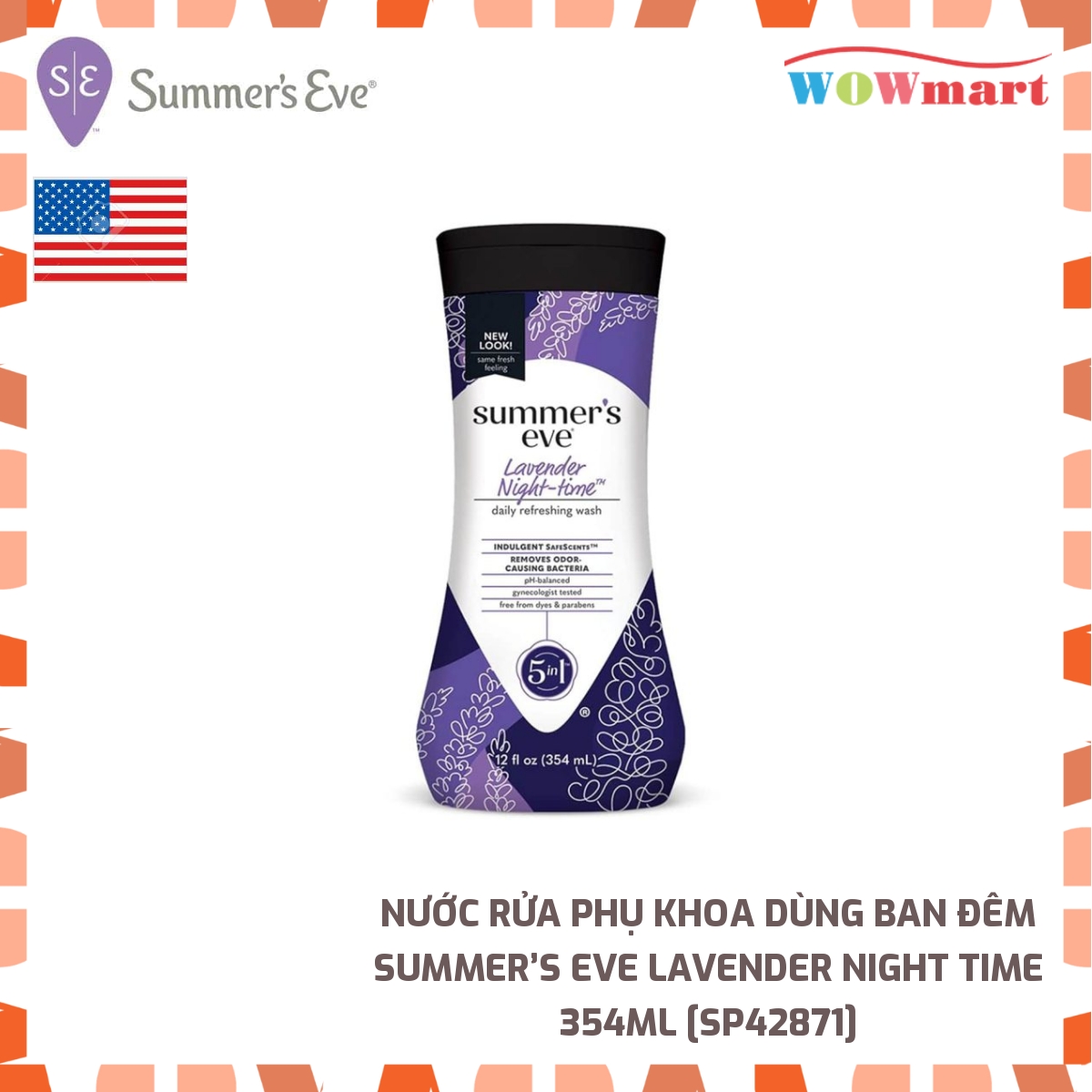 Nước rửa phụ khoa dùng ban đêm Summer’s Eve Lavender Night Time 354ml - MỸ