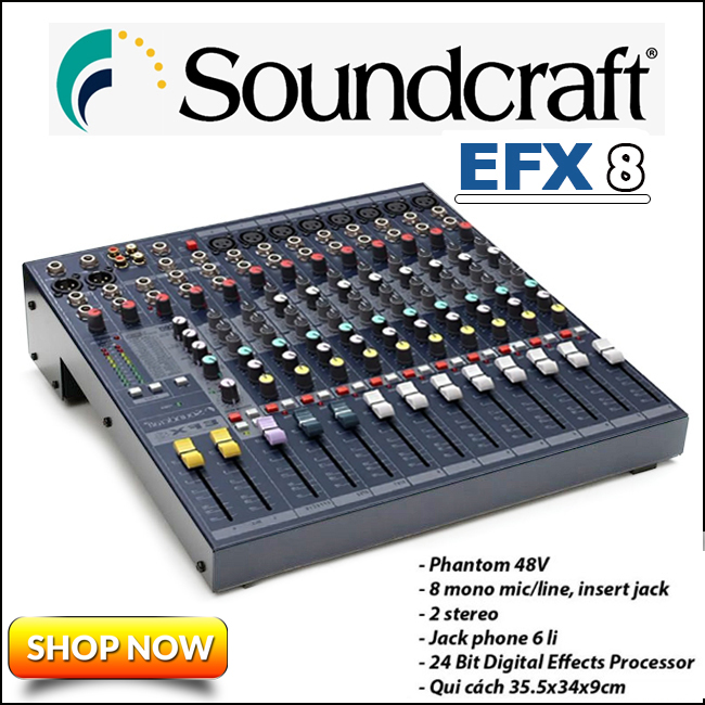 HÀNG NHẬP KHẨU |Mixer Yamaha Soundcraft Efx81, 32 chế độ EFFECT, Bộ Xử Lý Hiệu Ứng Onboard 24-Bit, Hiệu Suất 8-Kênh Của EFX8 Siêu Di Động Stereo Mono 2 Kênh