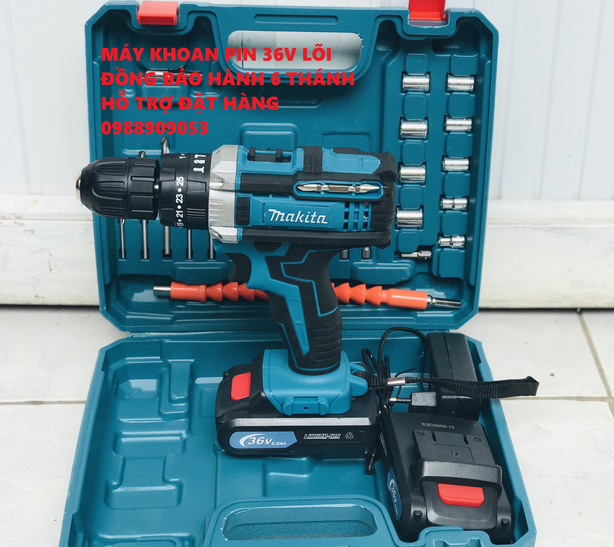 Máy khoan pin Makita 36V 3 chức năng có búa - Tặng kèm 24 chi tiết gồm các mũi khoan + Mũi bắt vít
