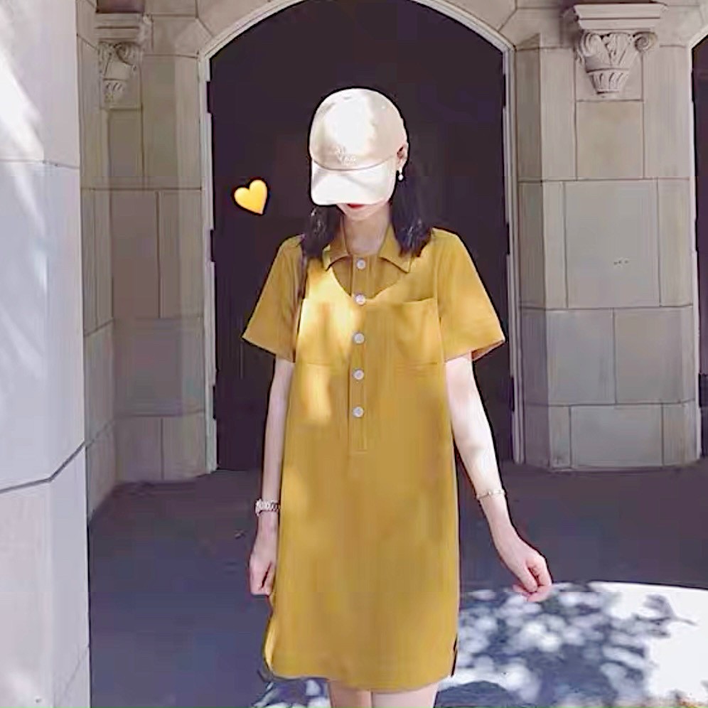 Đầm sơ mi suông viền chỉ 3 màu