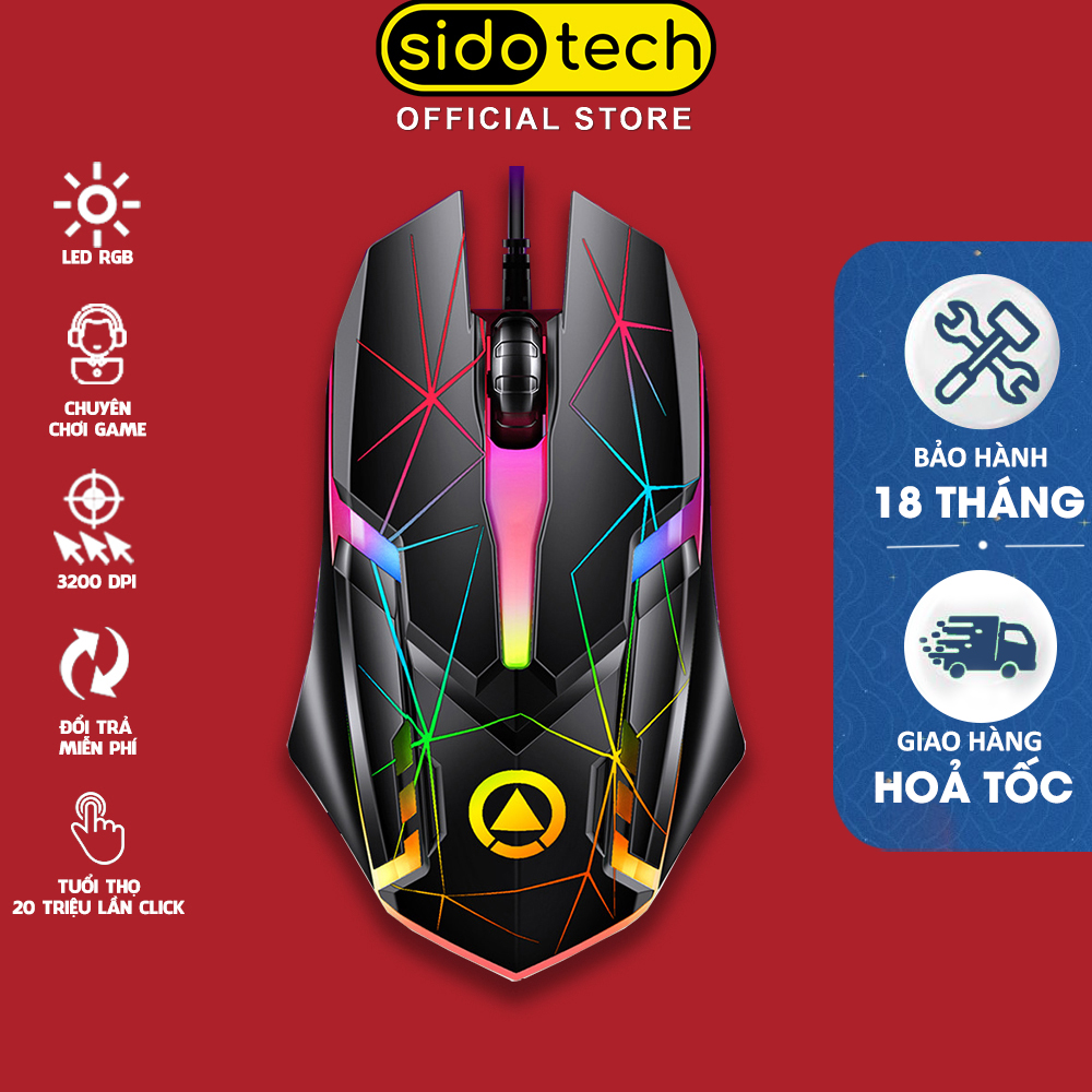 Chuột gaming máy tính có dây cho game thủ SIDOTECH G6 Pro có LED RGB / Con lăn 3D / Thiết kế công thái học / cảm biến nhạy / phong cách độc lạ đẹp mắt chuyên dụng chơi game và làm việc phổ thông - Hàng Chính Hãng