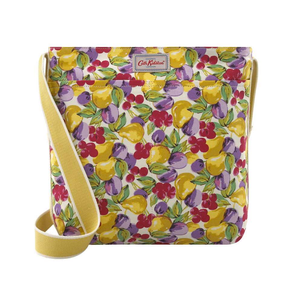 Cath kidston - túi đeo chéo zipped messenger bag small painted fruit - 1002065 - warm cream