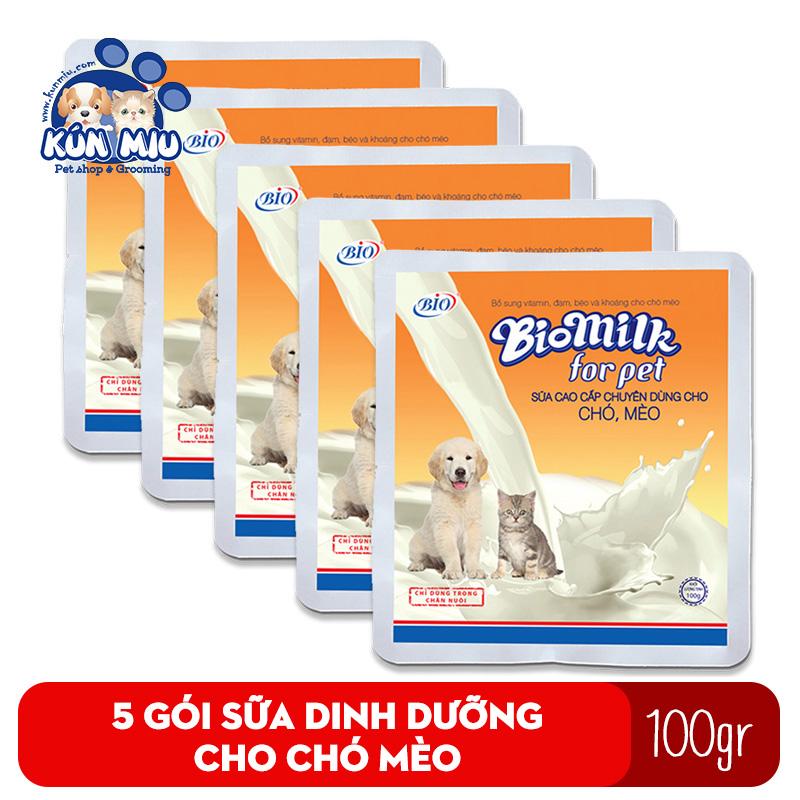 [Hoàn Tiền 10%] Combo 5 gói Sữa bột cho chó mèo Bio Milk 100gr cung cấp dinh dưỡng cho chó, mèo