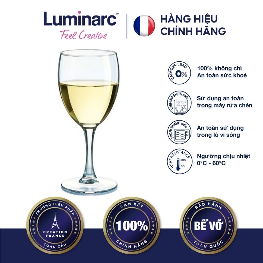 Bộ 6 ly rượu vang thuỷ tinh luminarc elegance 190ml - luel12055