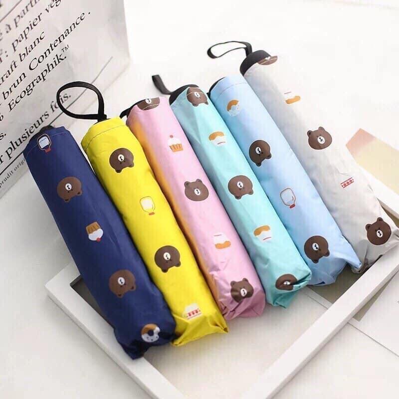Ô Dù Gấp Gọn Hình Gấu Brown Chống Tia UV