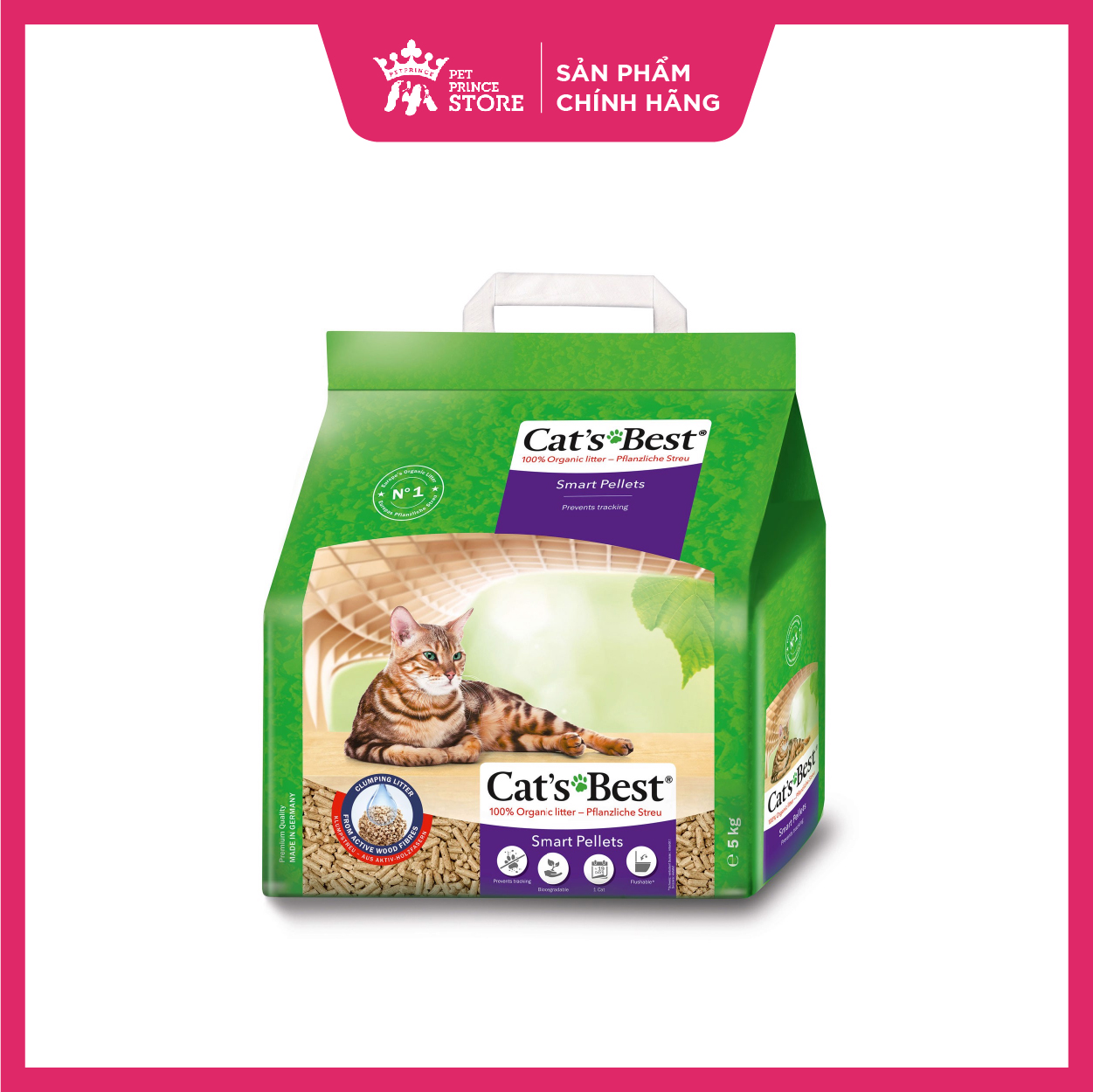 Cát gỗ vệ sinh hữu cơ Cat's Best Smart Pellets dành cho mèo lông dài | Không dính lông mèo | Vón cục | Xả được trong toilet