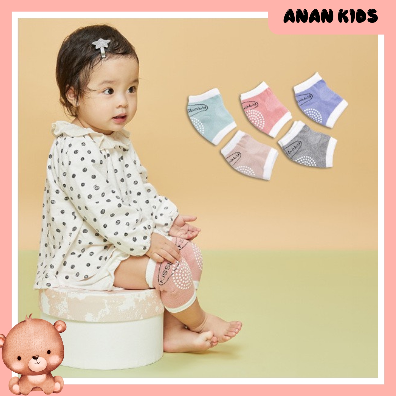 Tất Bảo Vệ Đầu Gối Mã Viền Đẹp Có Chống Trượt Cho Bé Tập Bò