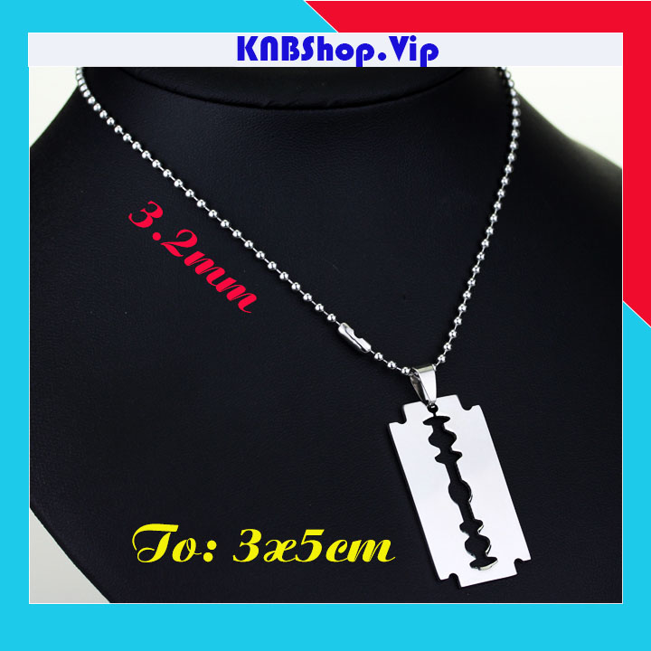 Dây chuyền inox cao cấp lưỡi lam trắng sáng kết hợp dây bi tròn 3.2mm siêu đẹp, độc đáo, không đen, không gỉ