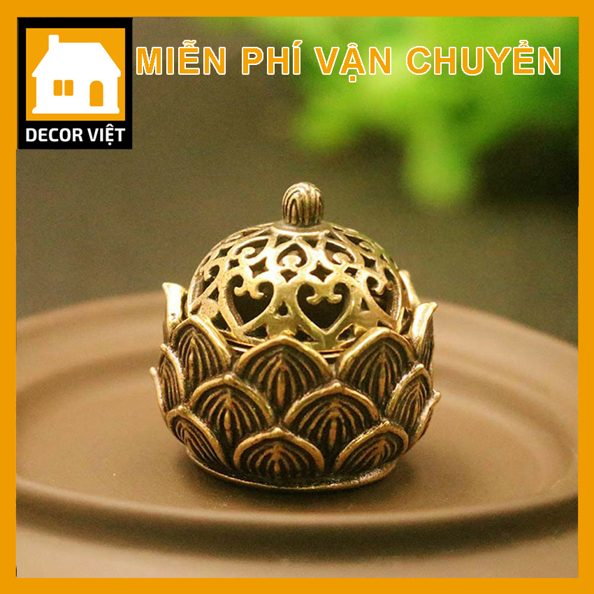 Lư hương bằng đồng mini đỉnh xông trầm lò đốt nhang phụ kiện thác khói Decor Việt