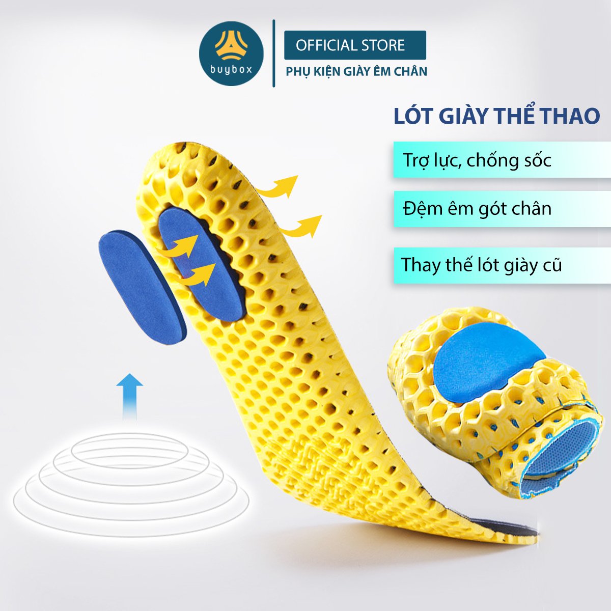 Lót giày thể thao EVA tổ ong có lớp kháng khuẩn và gót kháng lực - buybox - BBPK132