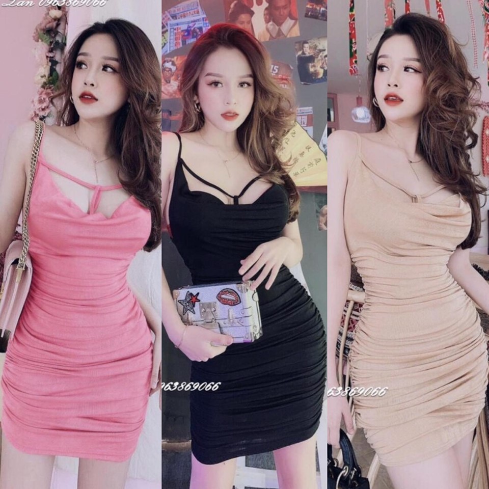 [HCM]Đầm body cổ V đáng yêu ( Tặng kèm phụ kiện NB Jewerly )