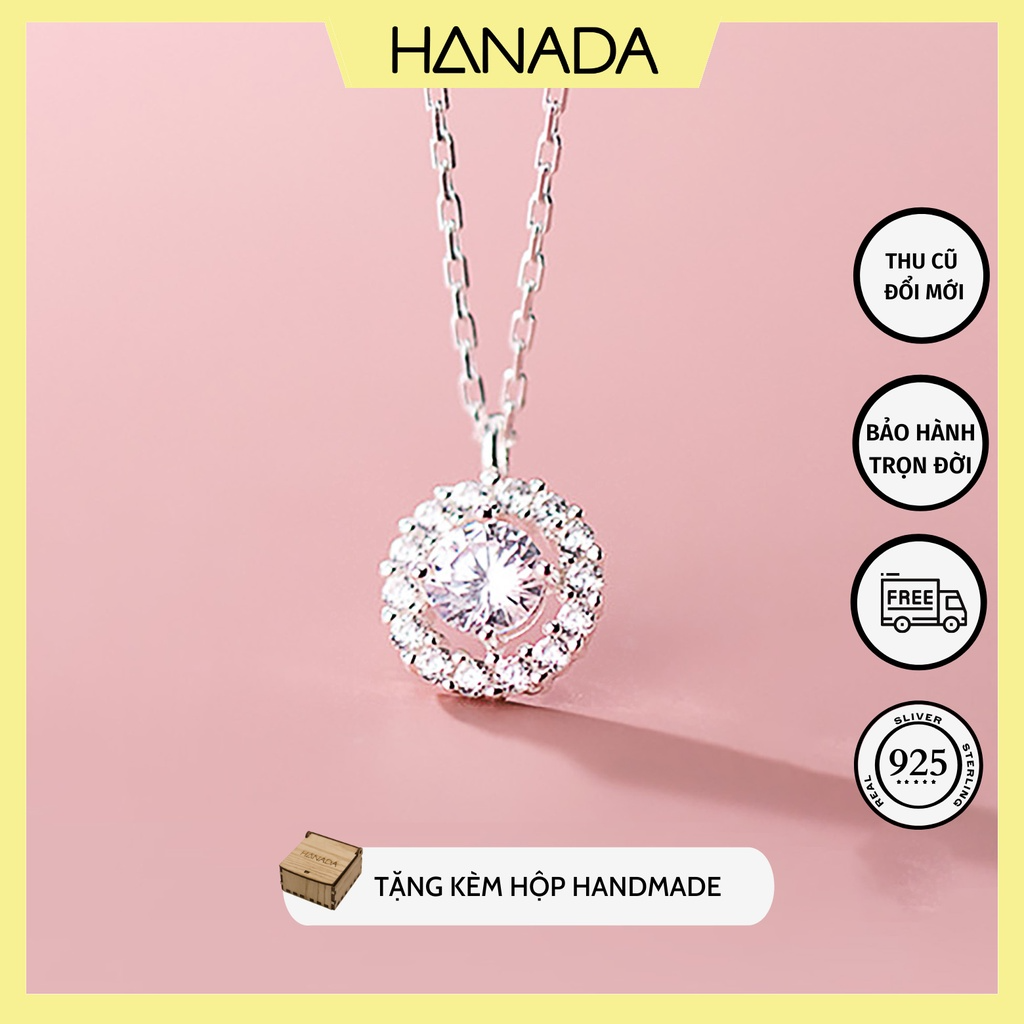 Dây chuyền bạc 925 tròn đá chủ 5li lấp lánh vòng cổ đính đá hanada 0603