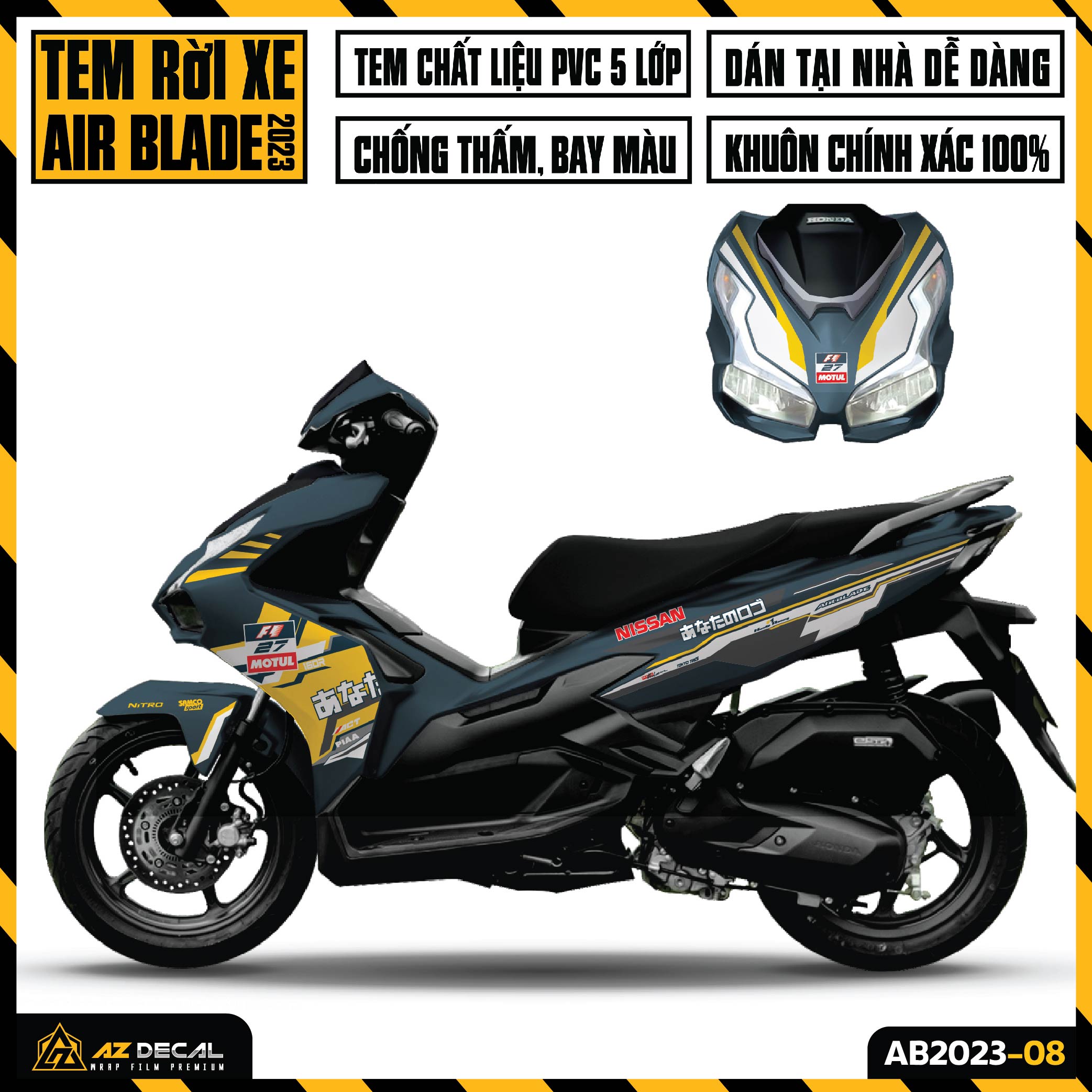 Tem AirBlade 2023 Mẫu Nissan Motul | AB2023-08 | Team Decal Dán Xe Máy AB Air Blade 125 160 Chống Nư