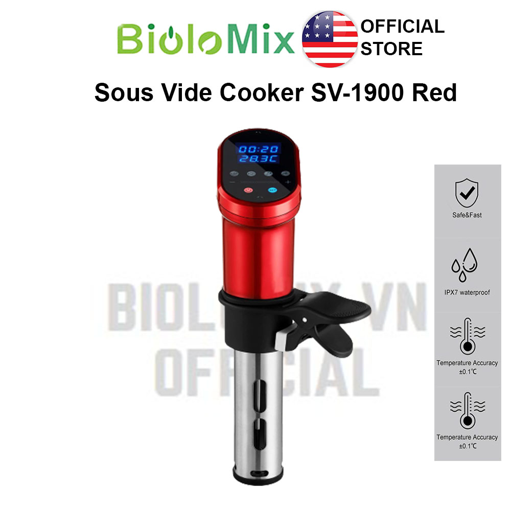 [HCM] Sous vide Máy nấu chậm BioloMix SV-1900 màu đỏ điều khiển LED và App Wifi thông minh thế hệ thứ 3