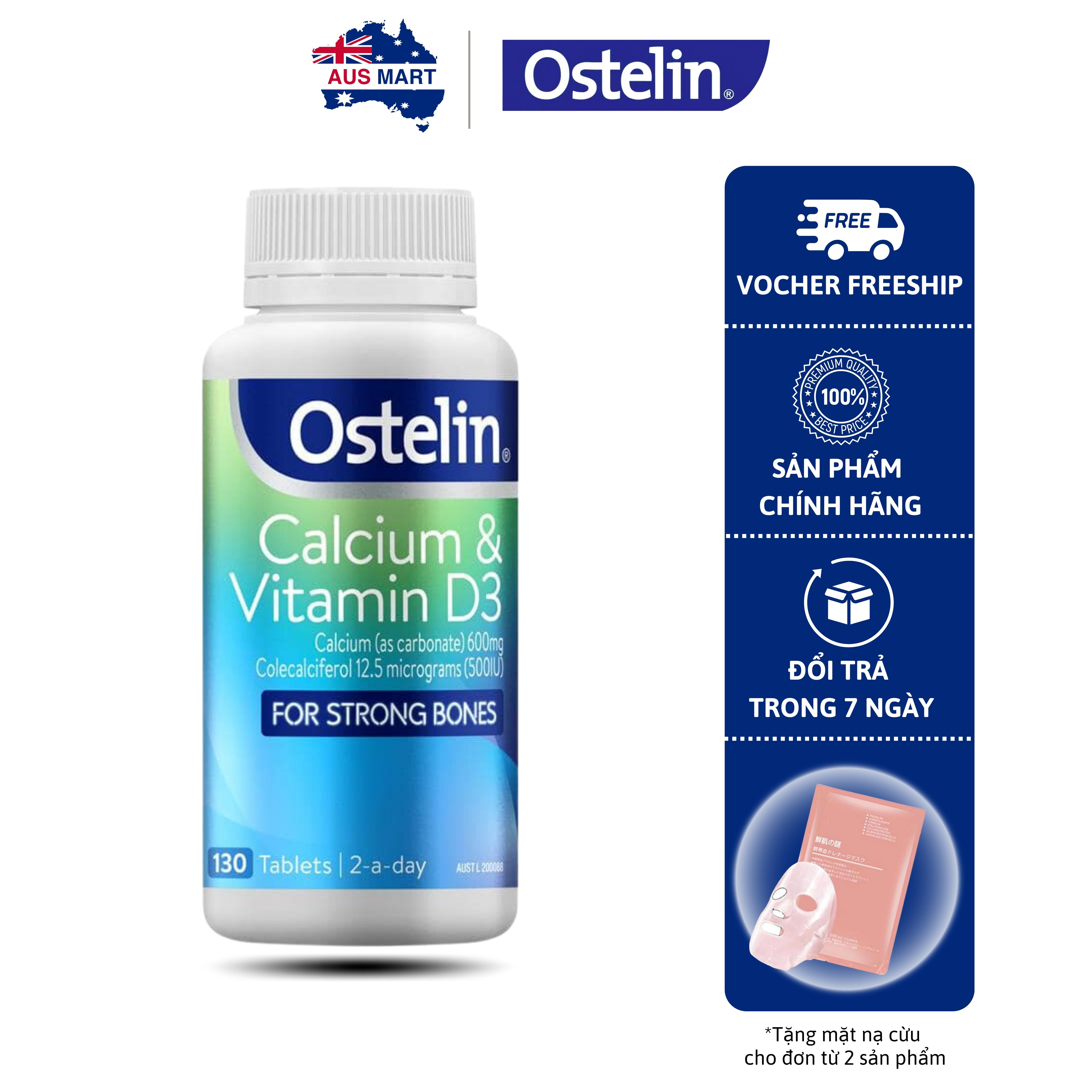 Viên Uống Bổ Sung Canxi & Vitamin D3 Ostelin Cho Mẹ Bầu, Úc (130 viên) Cung cấp Canxi Cho Mẹ và Bé