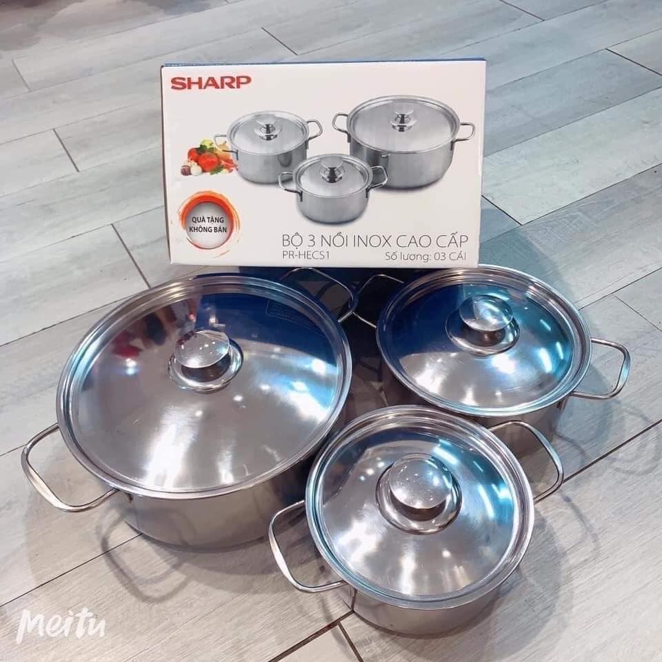 Bộ 3 nồi đáy từ, nồi inox sử dụng cho nhiều loại bếp bộ nồi sharp - nồi đa năng