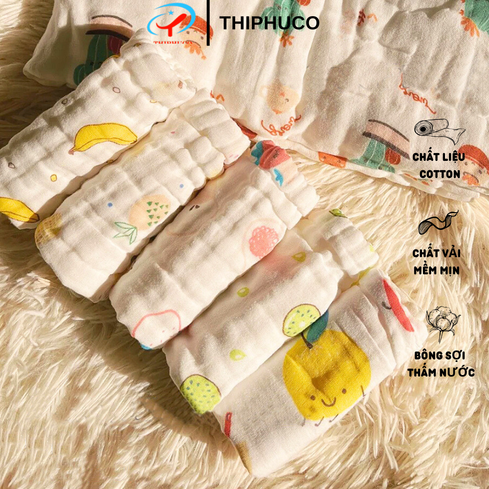 SET 5 Khăn tắm xô 6 lớp cho bé cao cấp THIPHUCO 25x25, khăn xô sữa cho bé sơ sinh, khăn tắm xô sữa mềm mại thông thoáng