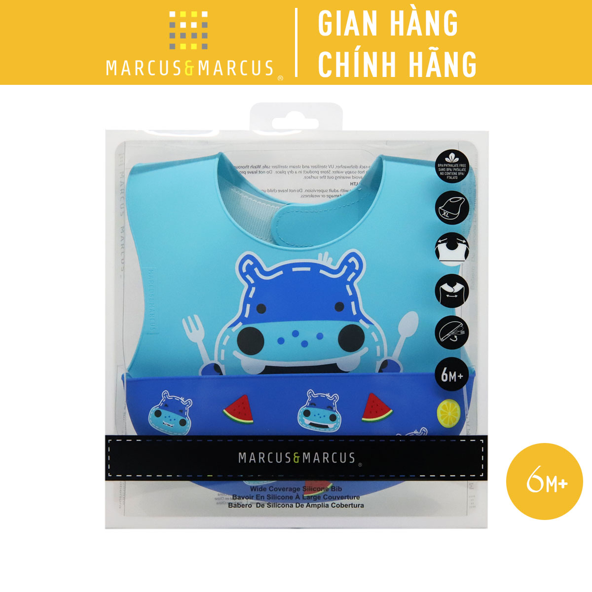 Yếm silicon ăn dặm cổ dán cho bé Marcus & Marcus, từ 6 tháng - Lucas