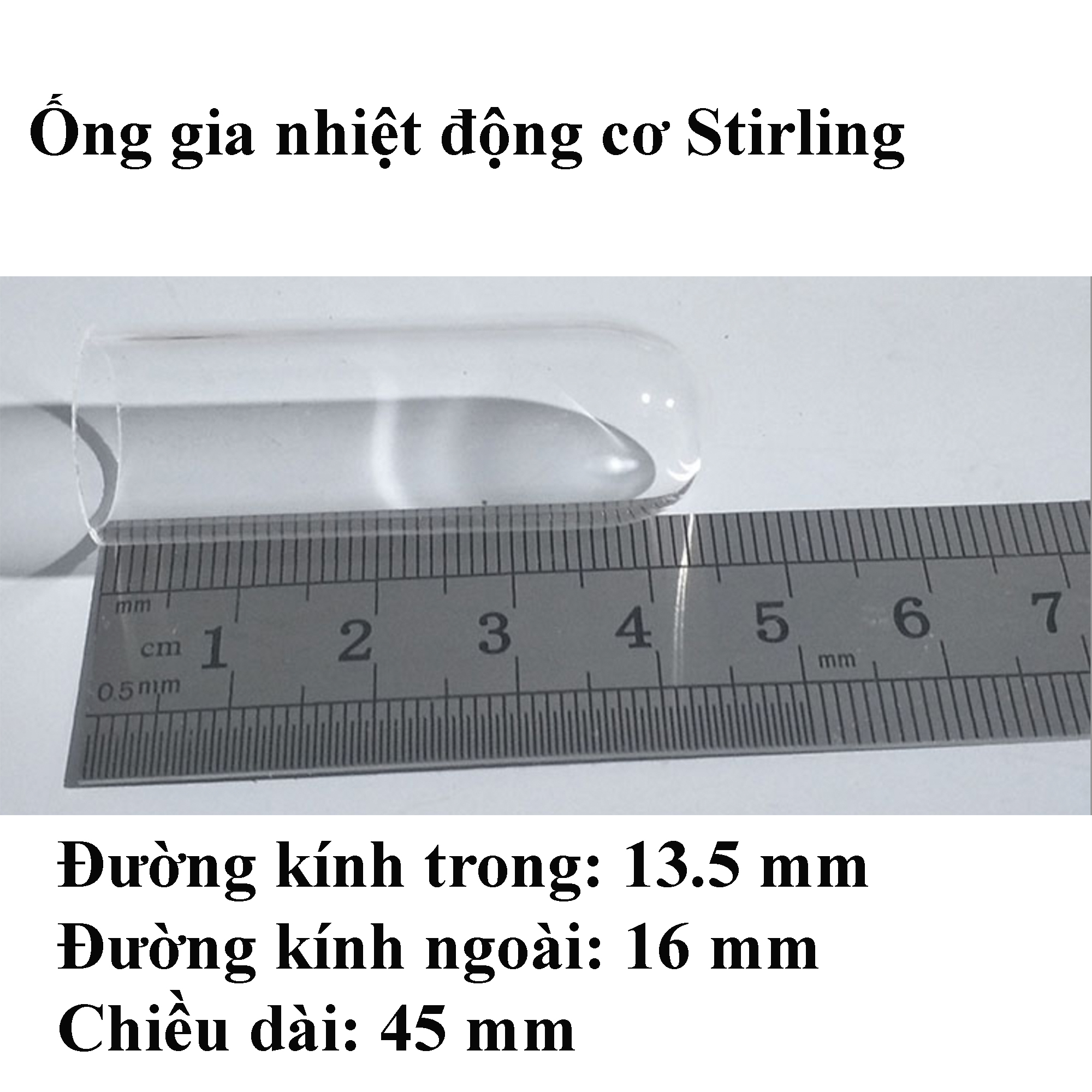 Ống gia nhiệt thủy tinh động cơ Stirling - thay thế cho mo hình động cơ stirling nghiên cứu khoa học - chế xe công nông