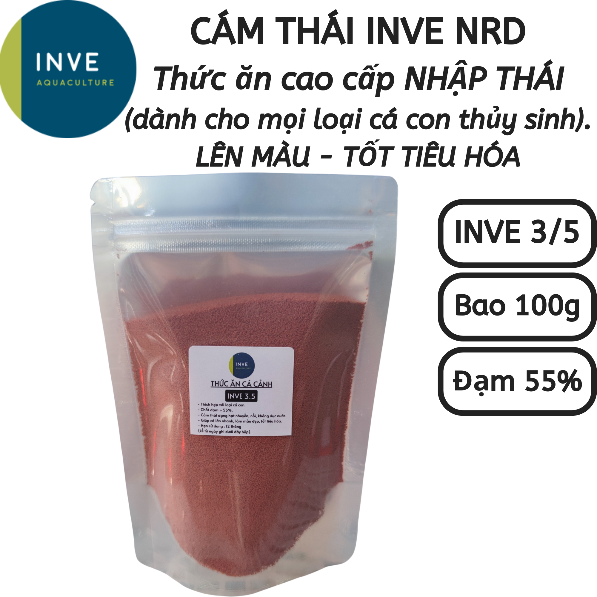 Bao 100G Thức Ăn Cá Cám Thái Inve 3/5 Cho Cá Beta, Guppy, 7 Màu, Cá Vàng... - Thức ăn cá cảnh IV35 | Hingaostore.