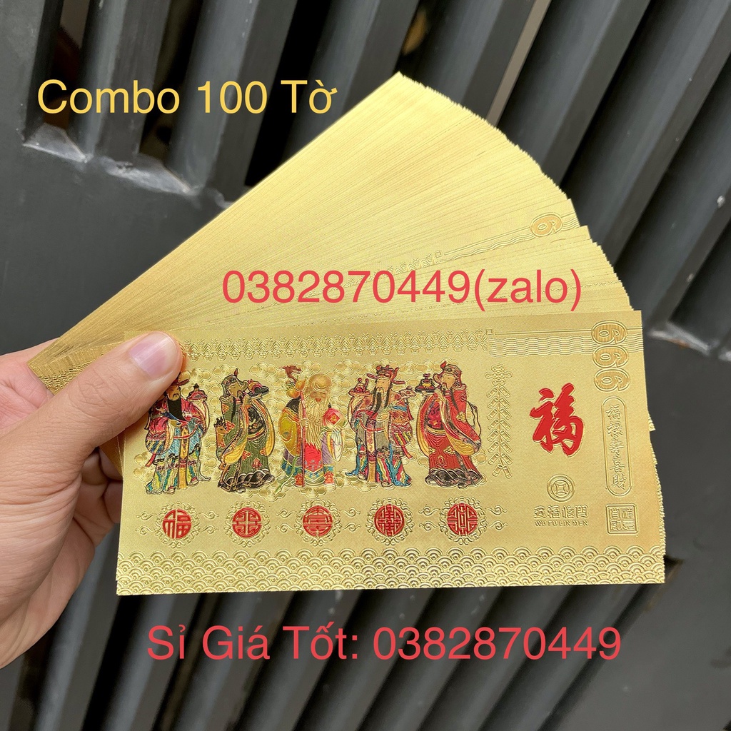 Combo 100 tờ tiền vàng hình ngũ lộ thần tài - ngũ phúc 3d lì xì quà tặng tết 2024