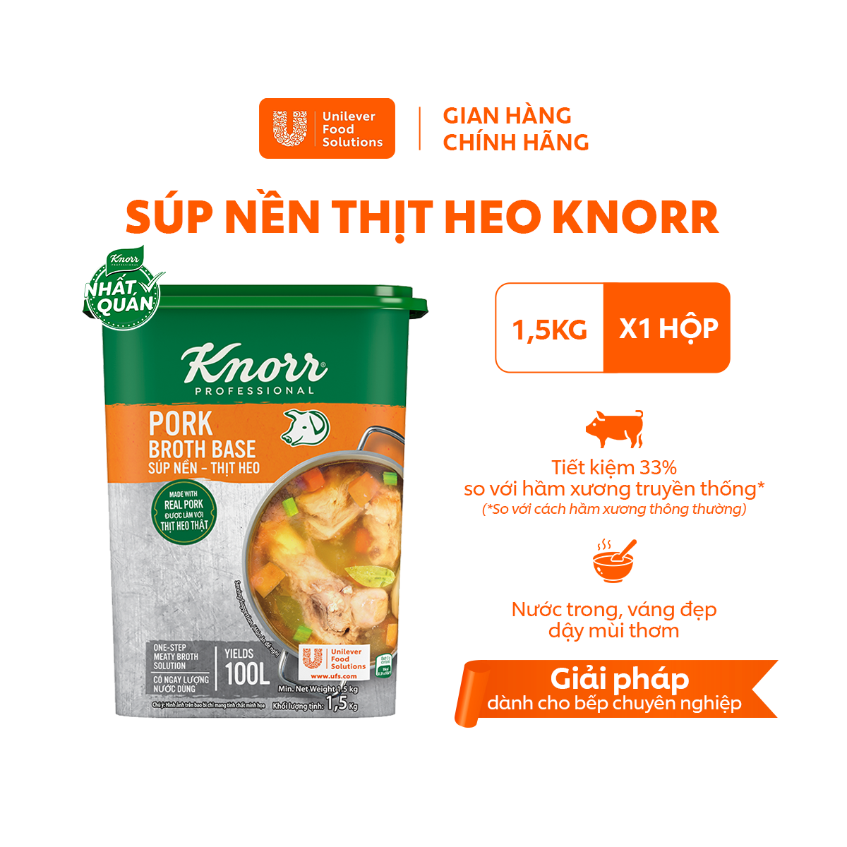 Súp Nền Thịt Heo Knorr Professional 1.5kg - Chuyên Dùng Cho Nấu Ăn