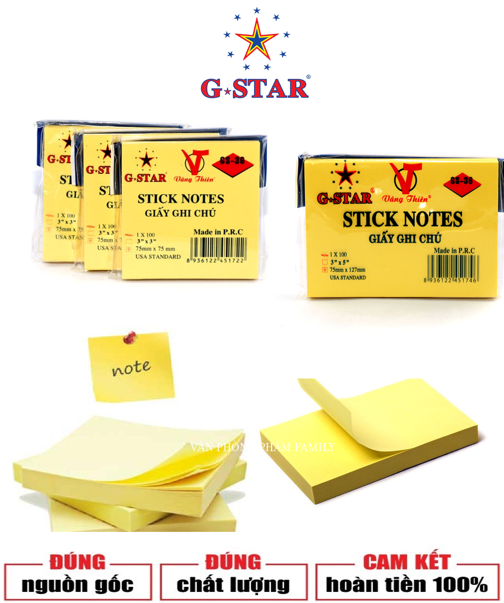 Combo 200 tờ Giấy ghi chú note G-STAR được làm từ giấy tốt, cho bề mặt mịn, viết êm