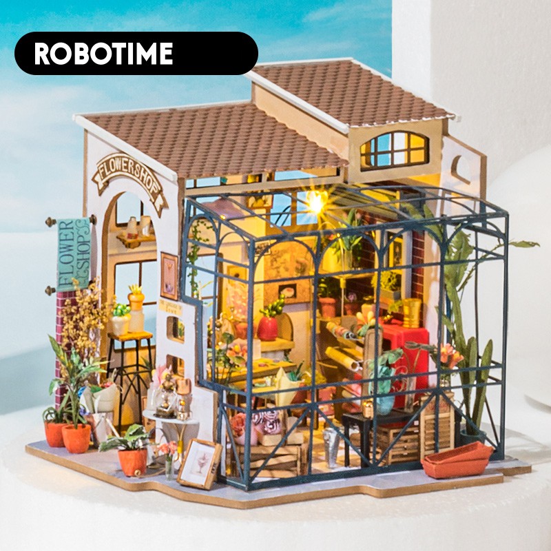 Mô hình nhà búp bê Robotime - Cửa hàng Hoa - Tặng Dụng cụ và keo dán