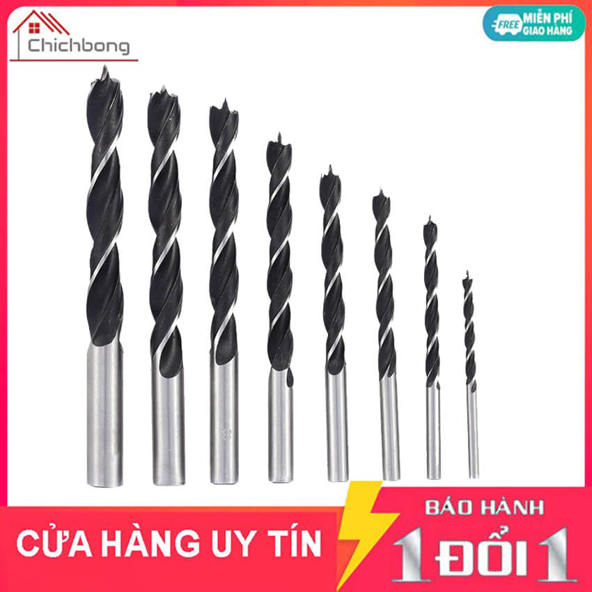 Mũi khoan gỗ xoắn ốc lỗ tròn dài định tâm 3 ngạnh chân tròn đủ size 4/6/8/10mm, mũi khoan gỗ âm vít, mũi khoan đục lỗ xoắn ốc dài cho máy khoan điện máy khoan pin cầm tay