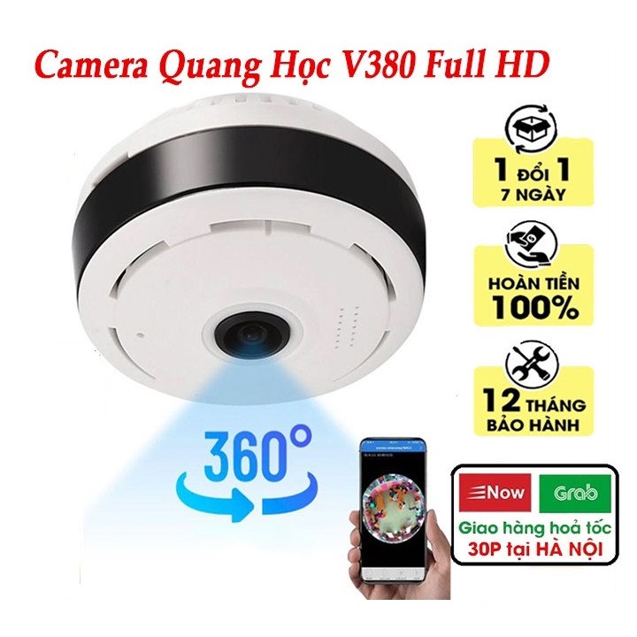 [BH 12 tháng lỗi 1 đổi 1] Camera wifi ốp trần V380 Pro Panoramic Góc Quay toàn cảnh Siêu Rộng 360°, camera mini hình ảnh bao quát, camera không dây, camera siêu nhỏ tầm qua sát rộng ghi âm ghi hình quan sát cả ngày đêm, camera góc rộng mắt cá
