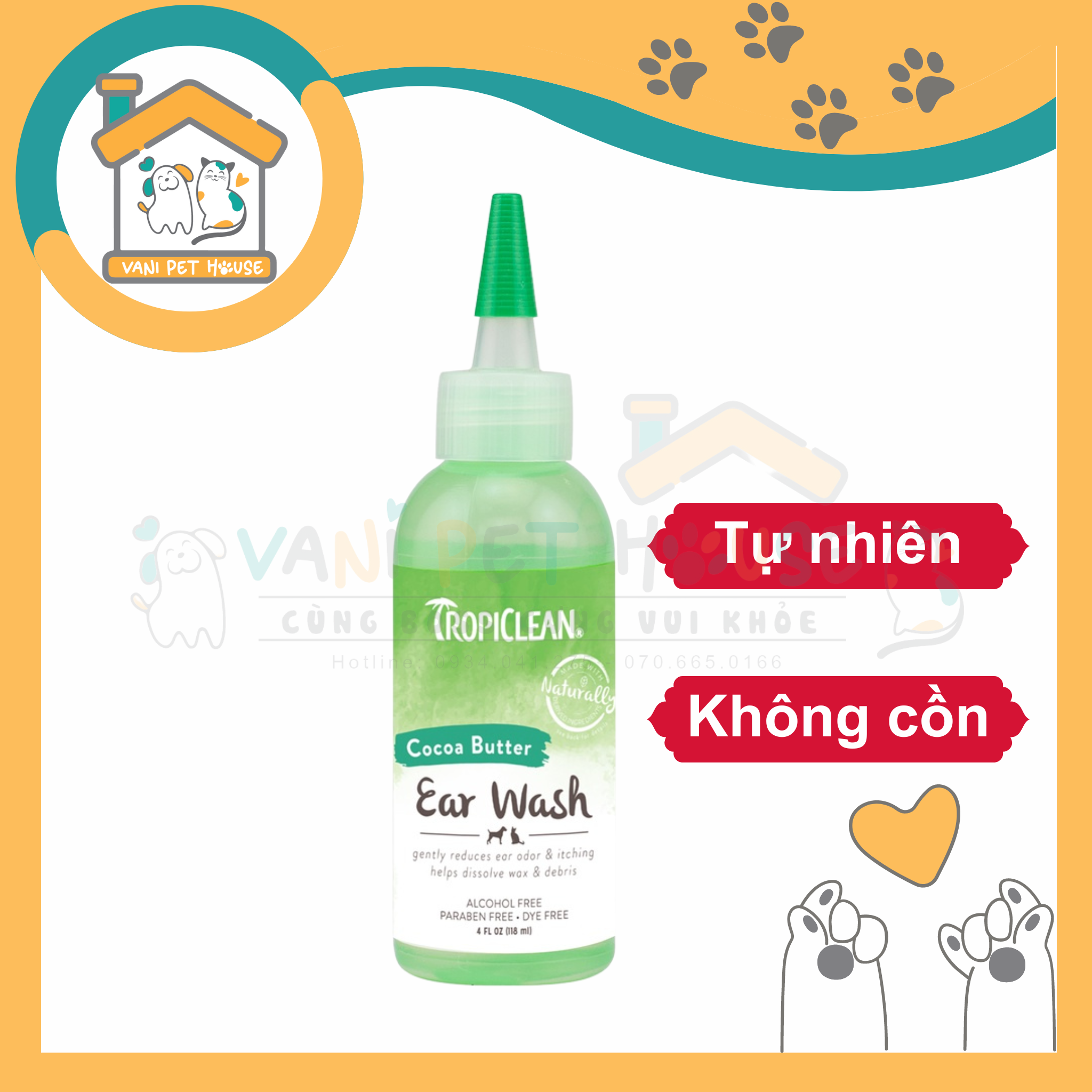 Dung dịch vệ sinh tai cho chó mèo EAR WASH TROPICLEAN 118ml